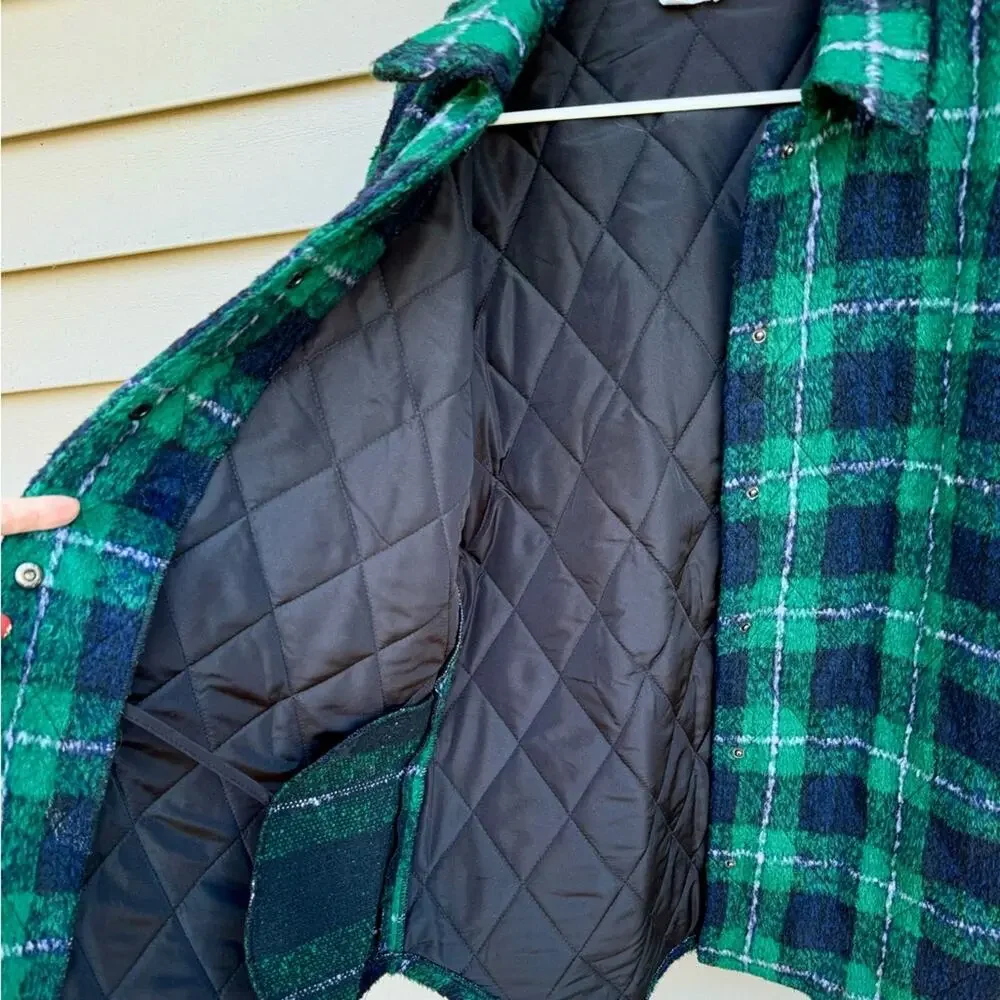 Steve Madden size L The Belle Plaid Lined Shacket Jacket - pine green - Picture 9 of 13